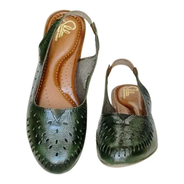 Green___Pure_Leather_Classic_Flat_Heel_Sandals_For_Women