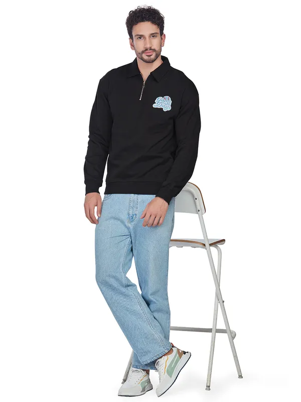 Black_100%_Cotton_Half-Zip_Relaxed_Fit_Collared_Back_Printed_Sweatshirt_For_Men