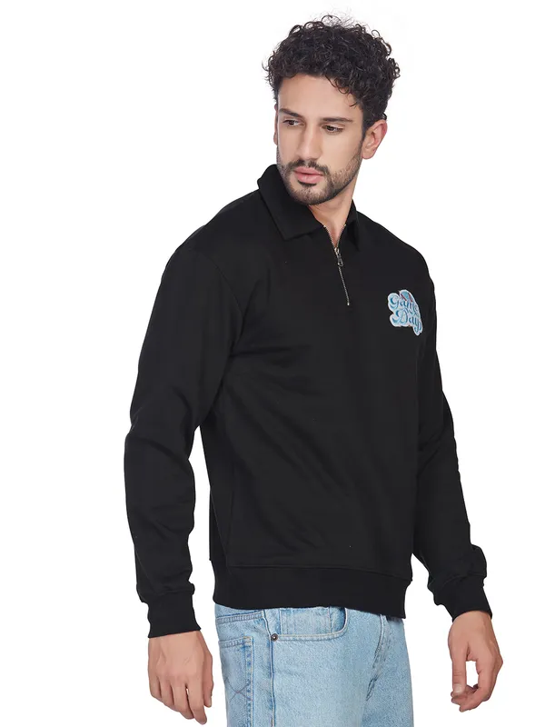 Black_100%_Cotton_Half-Zip_Relaxed_Fit_Collared_Back_Printed_Sweatshirt_For_Men