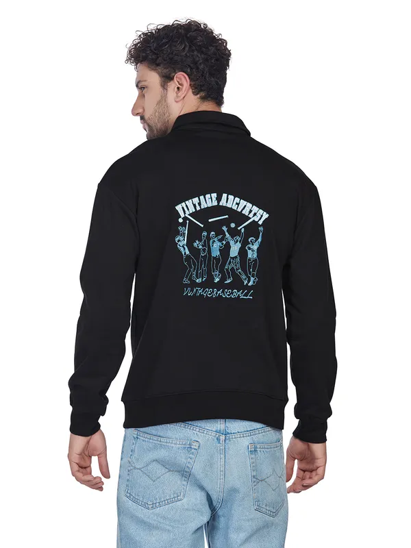 Black_100%_Cotton_Half-Zip_Relaxed_Fit_Collared_Back_Printed_Sweatshirt_For_Men