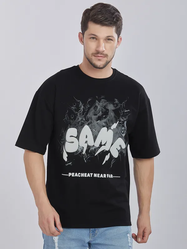 Black_100%_Cotton_Graphic_Puff_Printed_Drop_Shoulder_T-Shirt_For_Men