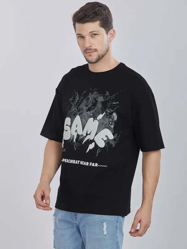 Black_100%_Cotton_Graphic_Puff_Printed_Drop_Shoulder_T-Shirt_For_Men