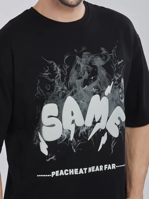 Black_100%_Cotton_Graphic_Puff_Printed_Drop_Shoulder_T-Shirt_For_Men