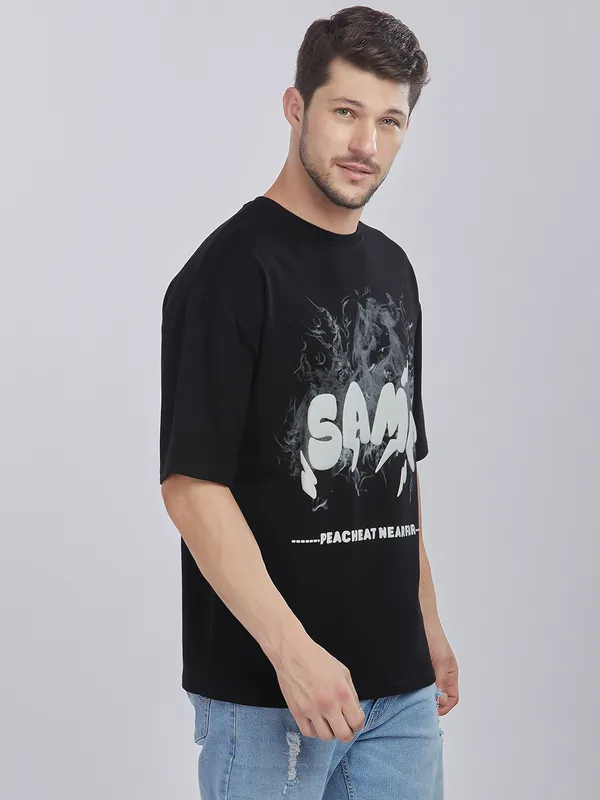 Black_100%_Cotton_Graphic_Puff_Printed_Drop_Shoulder_T-Shirt_For_Men