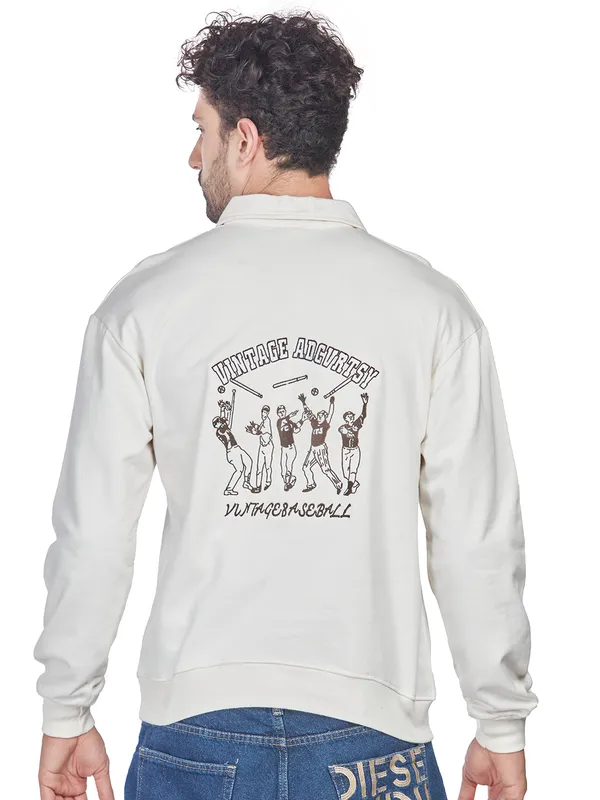 White_100%_Cotton_Half-Zip_Relaxed_Fit_Collared_Back_Printed_Sweatshirt_For_Men