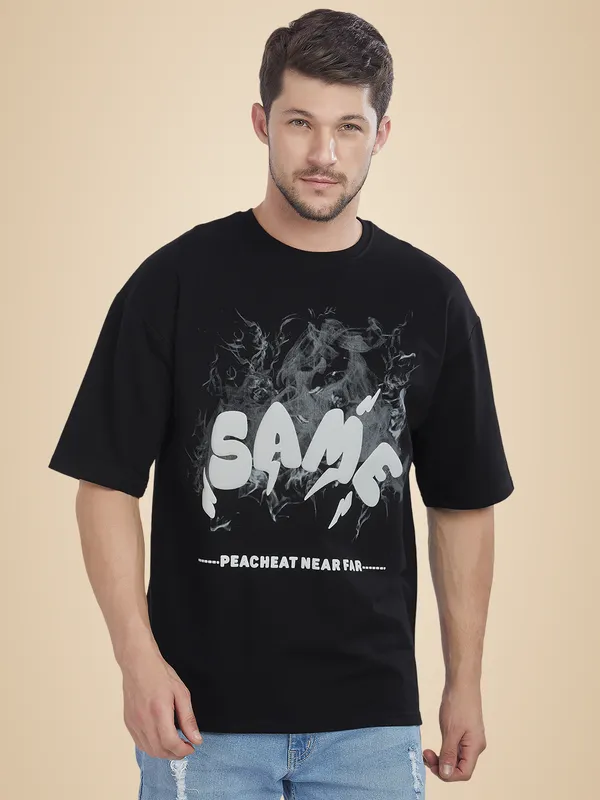 Black_100%_Cotton_Graphic_Puff_Printed_Drop_Shoulder_T-Shirt_For_Men