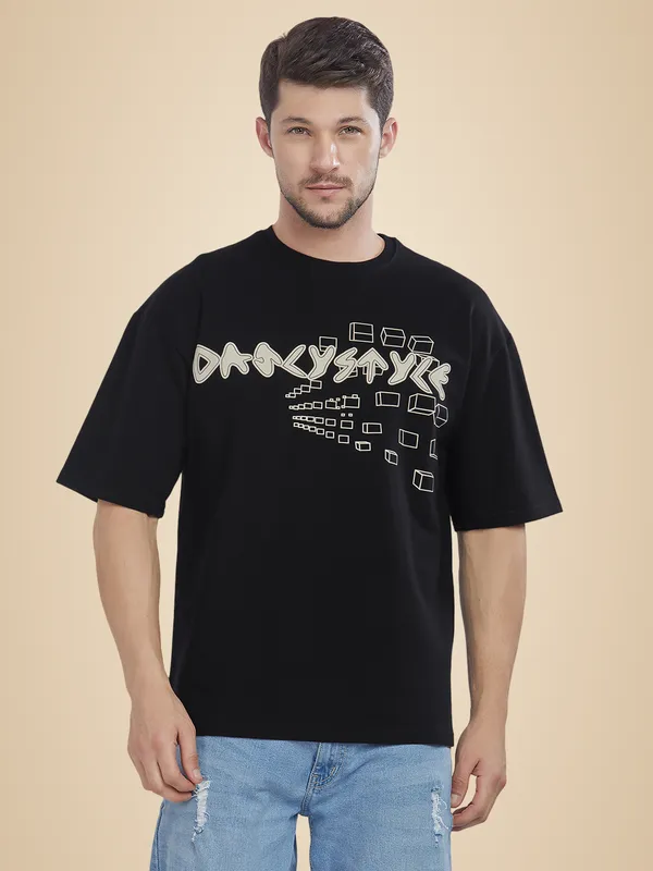 Black_100%_Cotton_Daily_Style_Graphic_Printed_Oversized_T-Shirt_For_Men