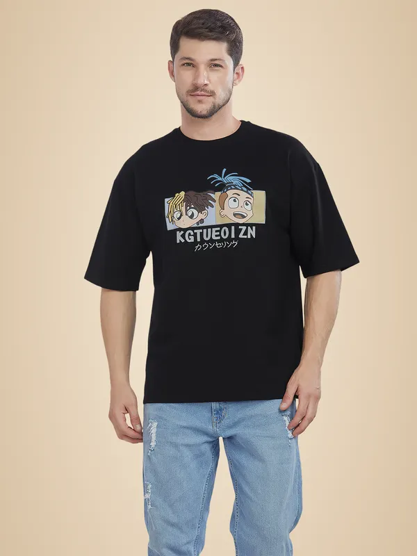 Black_100%_Cotton_Drop_Shoulder_Anime_Printed_Tee_For_Men