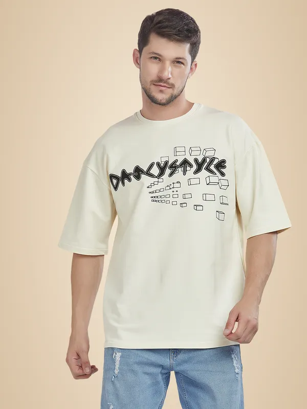 White_100%_Cotton_Daily_Style_Graphic_Printed_Oversized_T-Shirt_For_Men