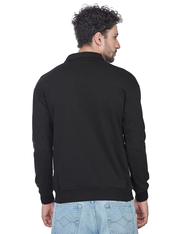 Black_100%_Cotton_Half-Zip_Relaxed_Fit_Polo_Neck_Sweatshirt_For_Men