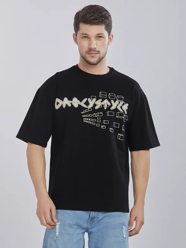 Black_100%_Cotton_Daily_Style_Graphic_Printed_Oversized_T-Shirt_For_Men