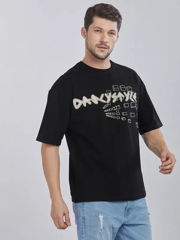 Black_100%_Cotton_Daily_Style_Graphic_Printed_Oversized_T-Shirt_For_Men