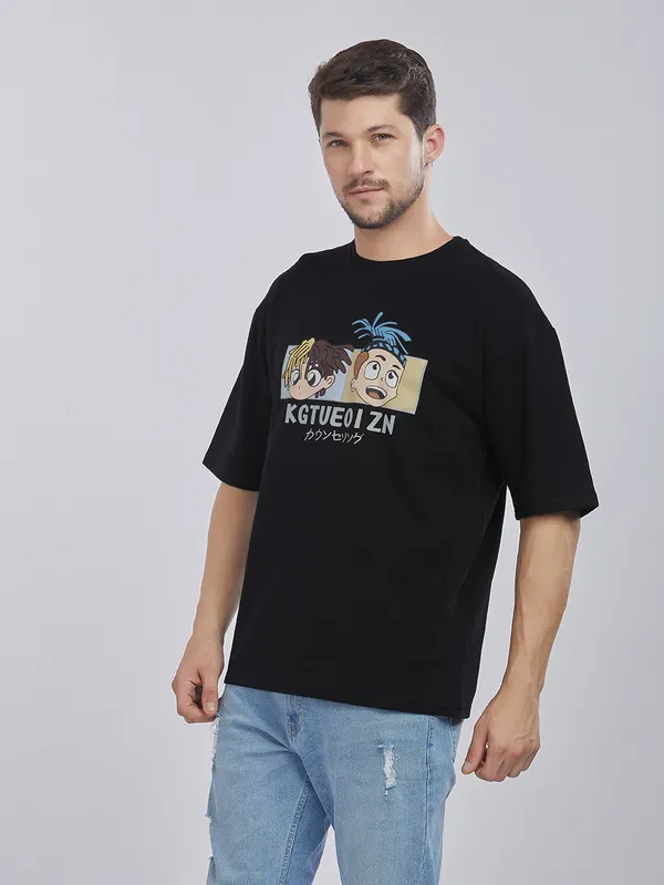 Black_100%_Cotton_Drop_Shoulder_Anime_Printed_Tee_For_Men