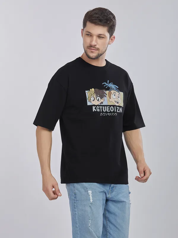 Black_100%_Cotton_Drop_Shoulder_Anime_Printed_Tee_For_Men