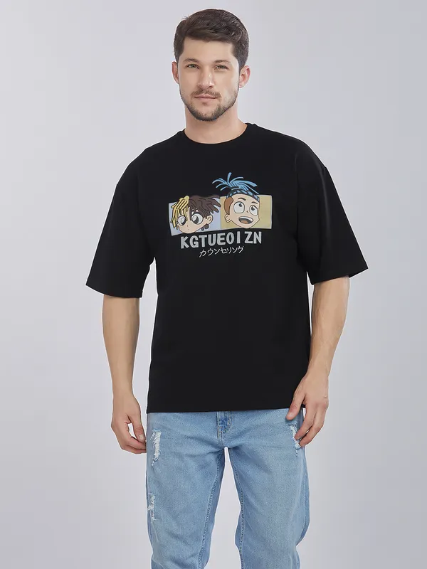 Black_100%_Cotton_Drop_Shoulder_Anime_Printed_Tee_For_Men