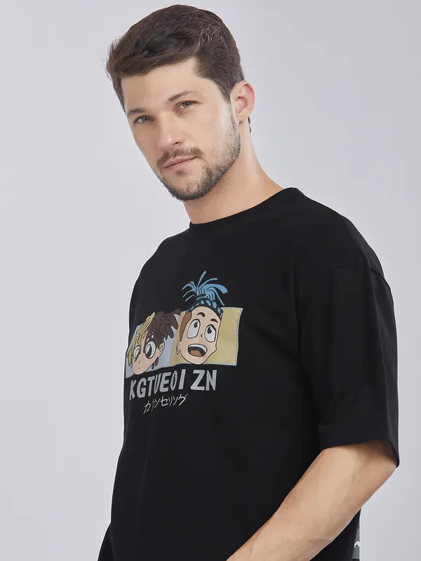 Black_100%_Cotton_Drop_Shoulder_Anime_Printed_Tee_For_Men
