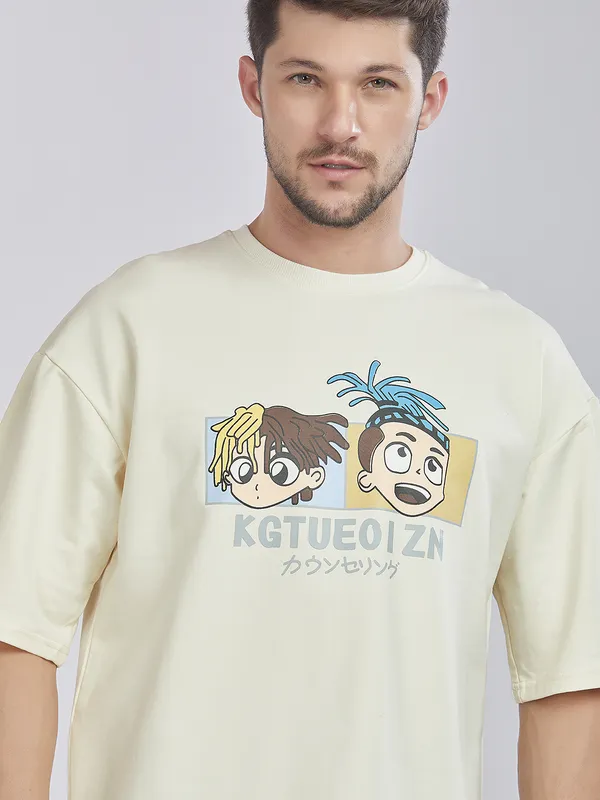White_100%_Cotton_Drop_Shoulder_Anime_Printed_Tee_For_Men