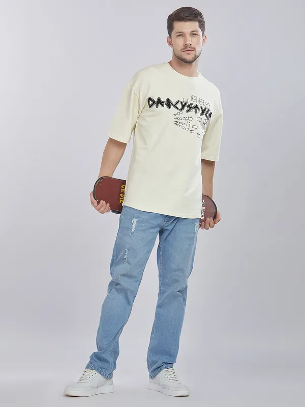 White_100%_Cotton_Daily_Style_Graphic_Printed_Oversized_T-Shirt_For_Men