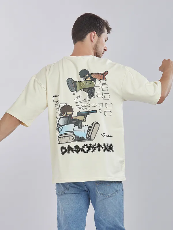 White_100%_Cotton_Daily_Style_Graphic_Printed_Oversized_T-Shirt_For_Men