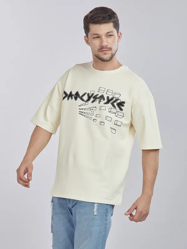 White_100%_Cotton_Daily_Style_Graphic_Printed_Oversized_T-Shirt_For_Men