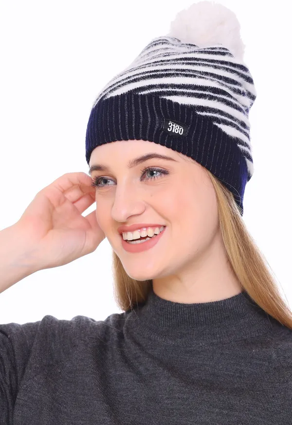 Dark_Blue_Self_Design_Beanie_Cap_For_Women