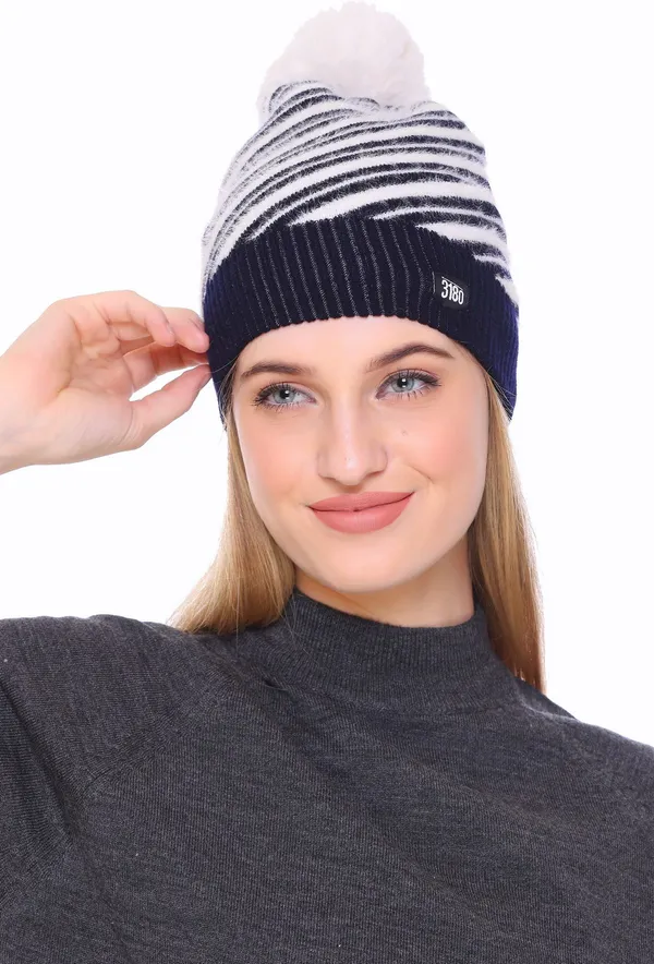 Dark_Blue_Self_Design_Beanie_Cap_For_Women