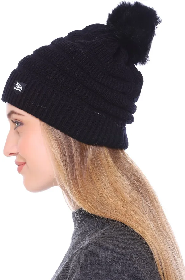 Black_Self_Design_Beanie_Cap_For_Women