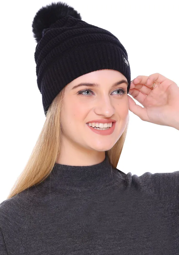 Black_Self_Design_Beanie_Cap_For_Women