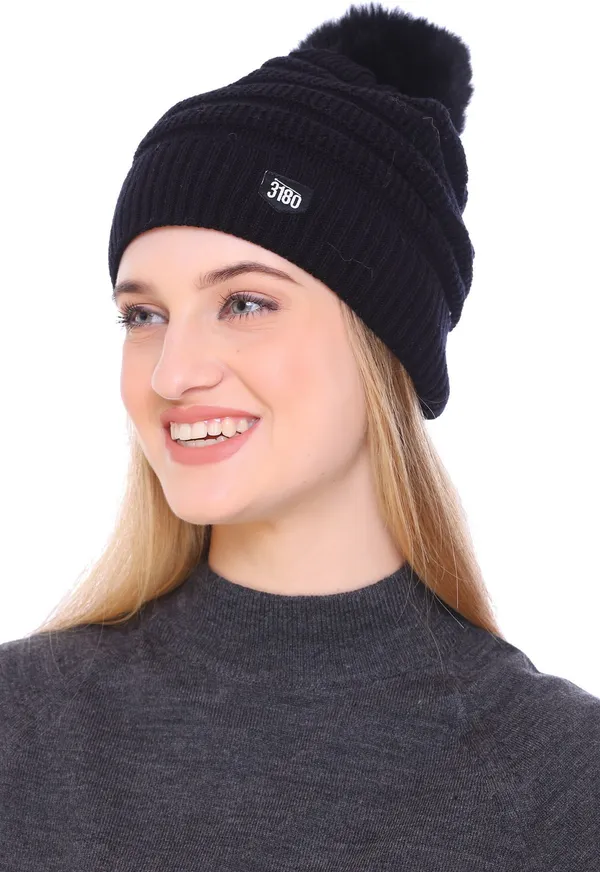 Black_Self_Design_Beanie_Cap_For_Women