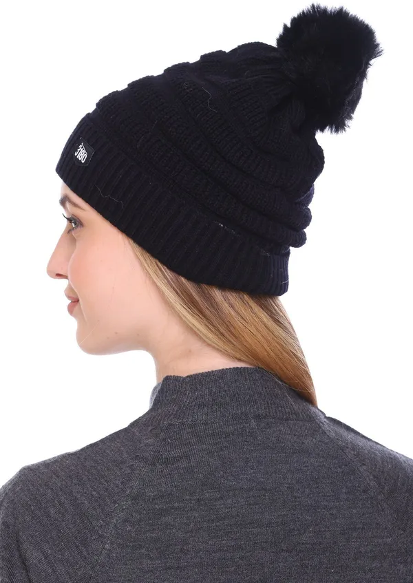 Black_Self_Design_Beanie_Cap_For_Women