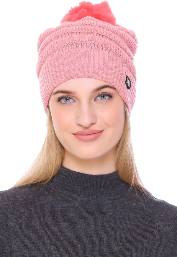 Pink_Self_Design_Beanie_Cap_For_Women
