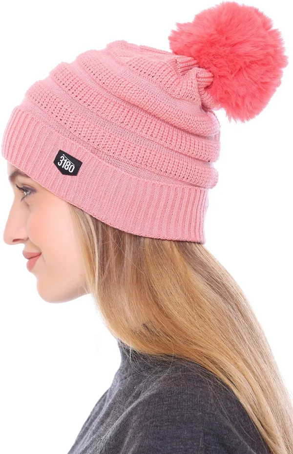 Pink_Self_Design_Beanie_Cap_For_Women
