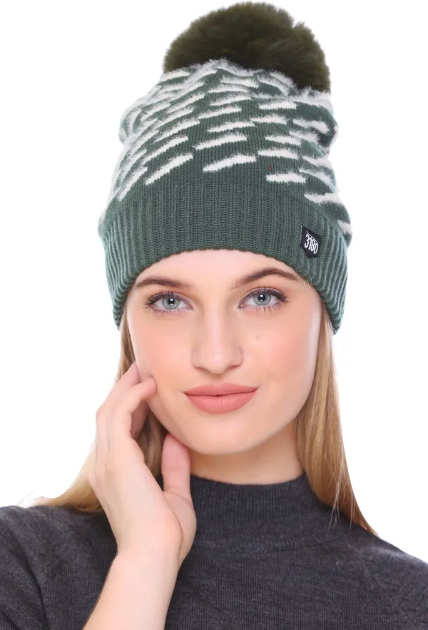 Green_Self_Design_Beanie_Cap_For_Women