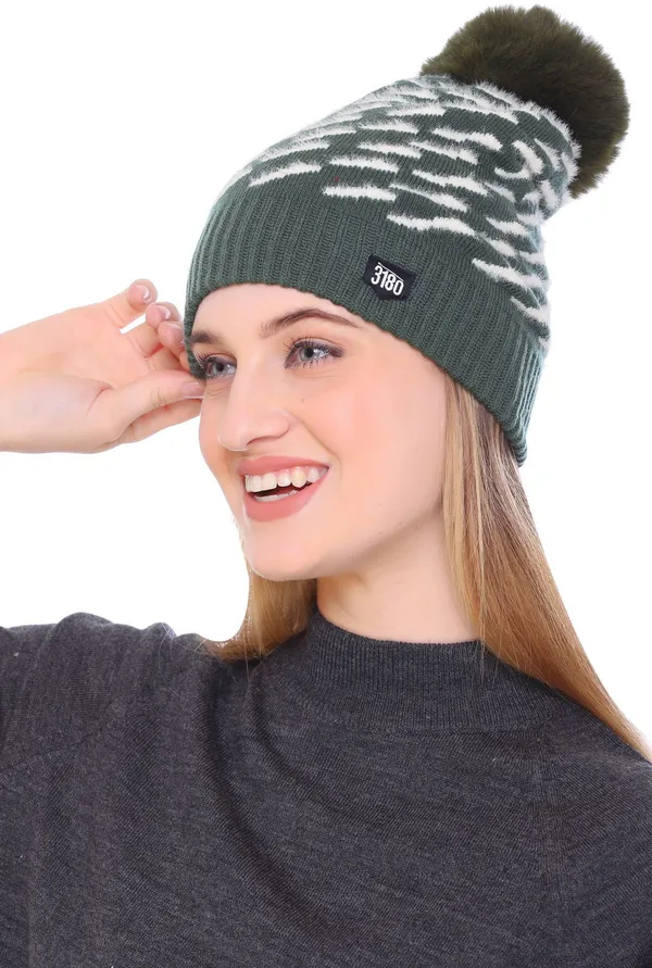 Green_Self_Design_Beanie_Cap_For_Women