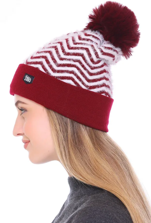 Red_Self_Design_Beanie_Cap_For_Women