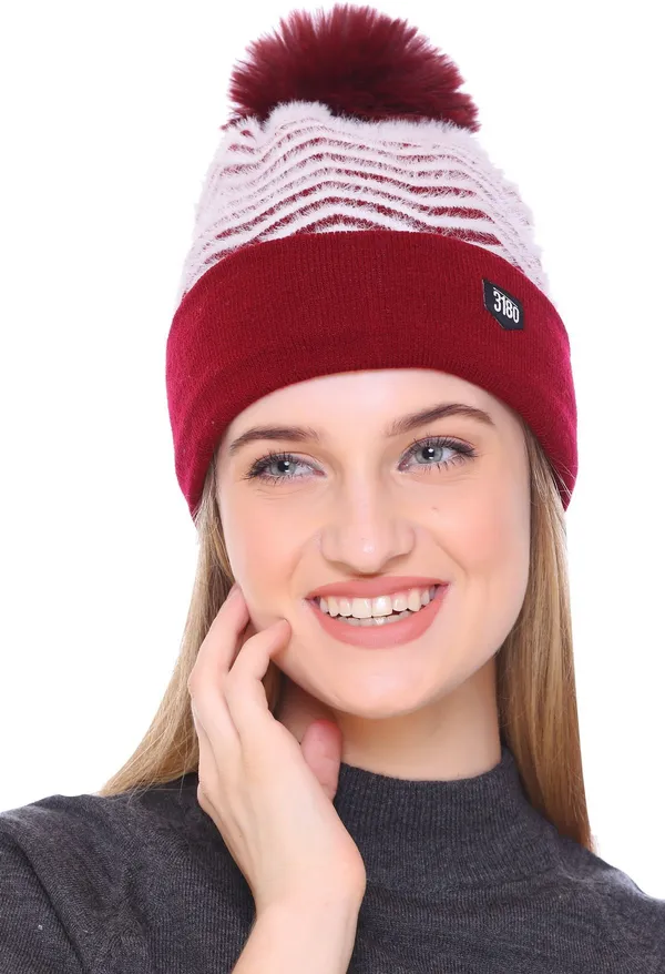 Red_Self_Design_Beanie_Cap_For_Women