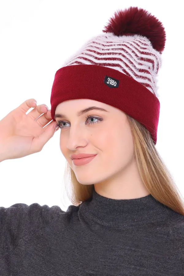 Red_Self_Design_Beanie_Cap_For_Women