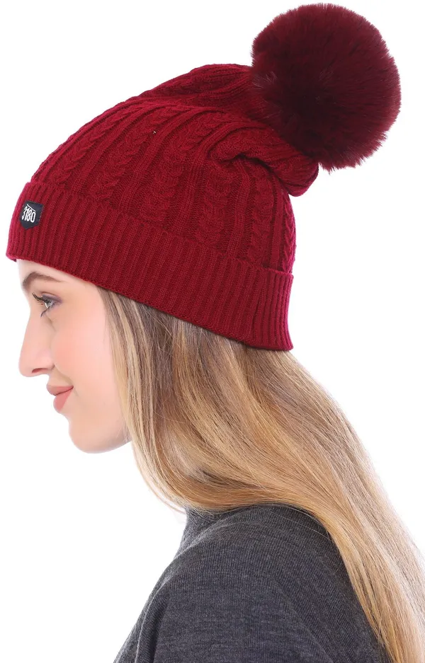 Maroon_Self_Design_Beanie_Cap_For_Women