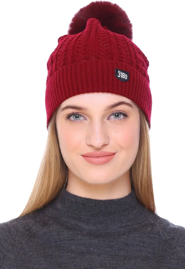 Maroon_Self_Design_Beanie_Cap_For_Women