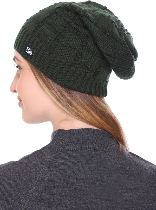 Dark_Green_Self_Design_Beanie_Cap_For_Women