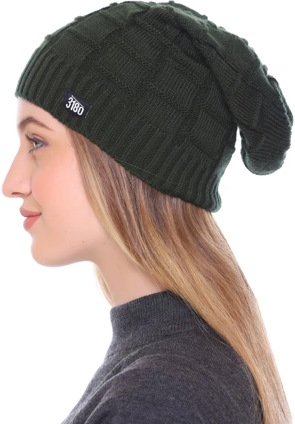 Dark_Green_Self_Design_Beanie_Cap_For_Women