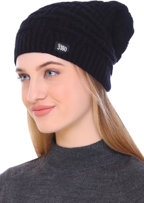 Black_Self_Design_Beanie_Cap_For_Women