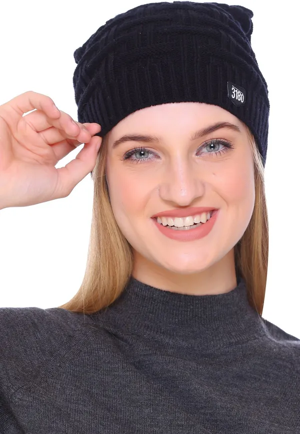 Black_Self_Design_Beanie_Cap_For_Women