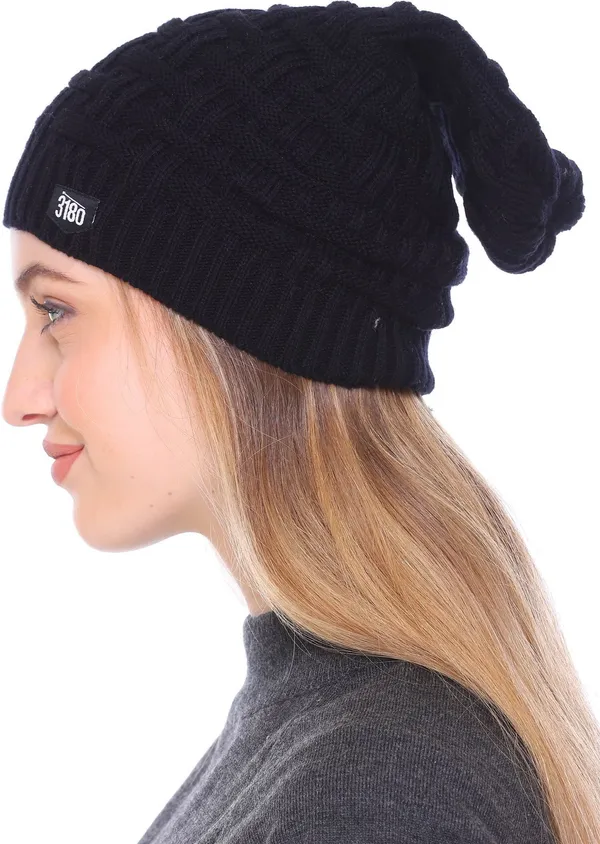 Black_Self_Design_Beanie_Cap_For_Women