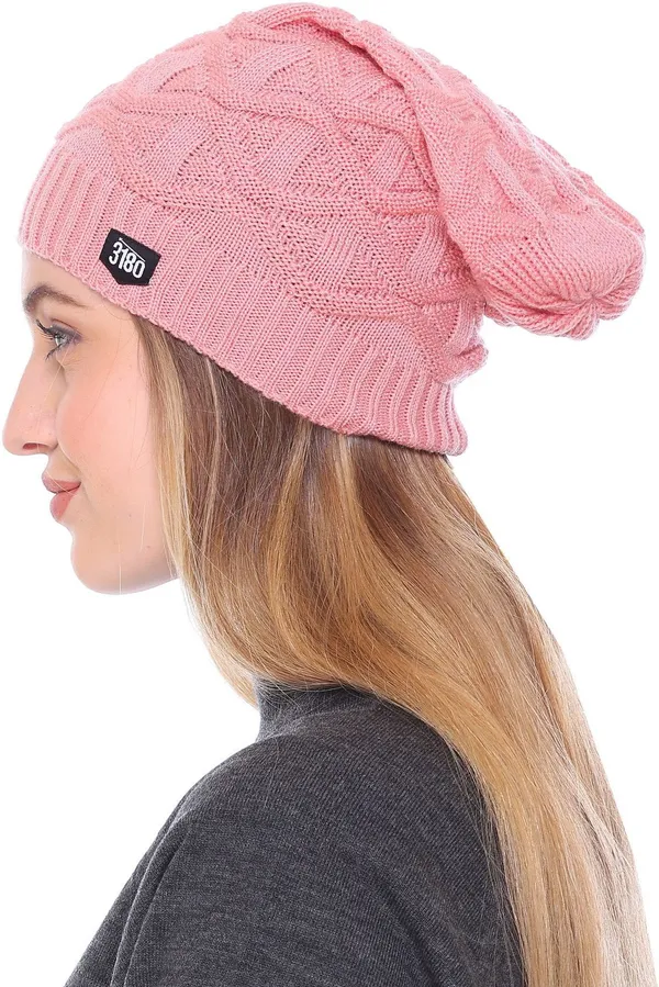 Pink_Self_Design_Beanie_Cap_For_Women