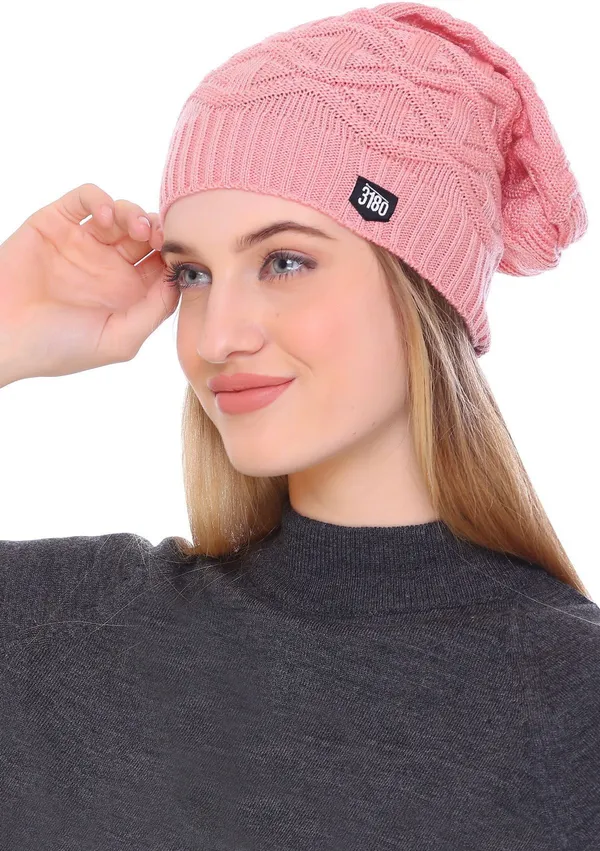 Pink_Self_Design_Beanie_Cap_For_Women