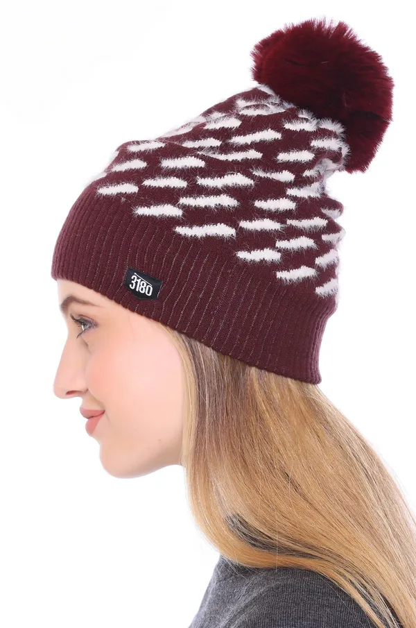 Maroon_Self_Design_Beanie_Cap_For_Women