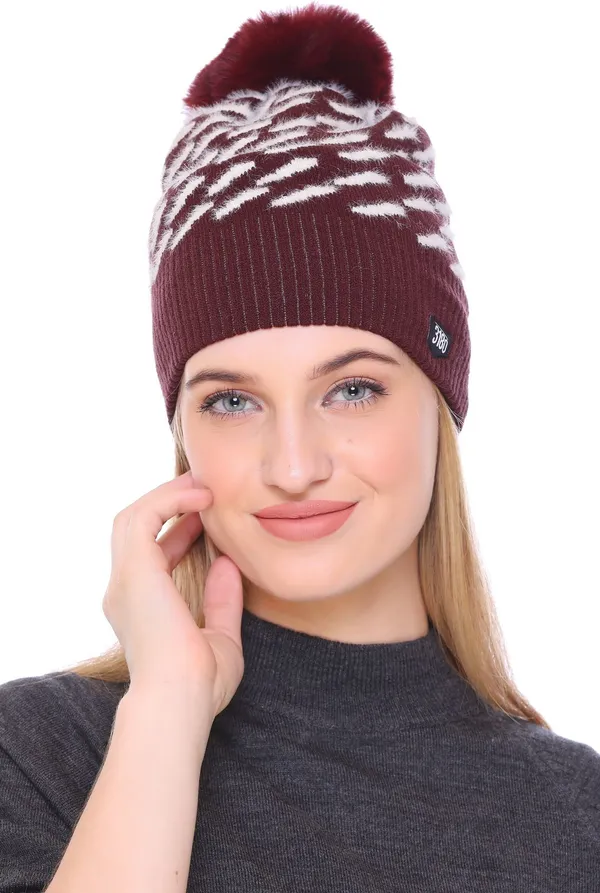 Maroon_Self_Design_Beanie_Cap_For_Women