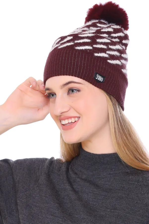 Maroon_Self_Design_Beanie_Cap_For_Women