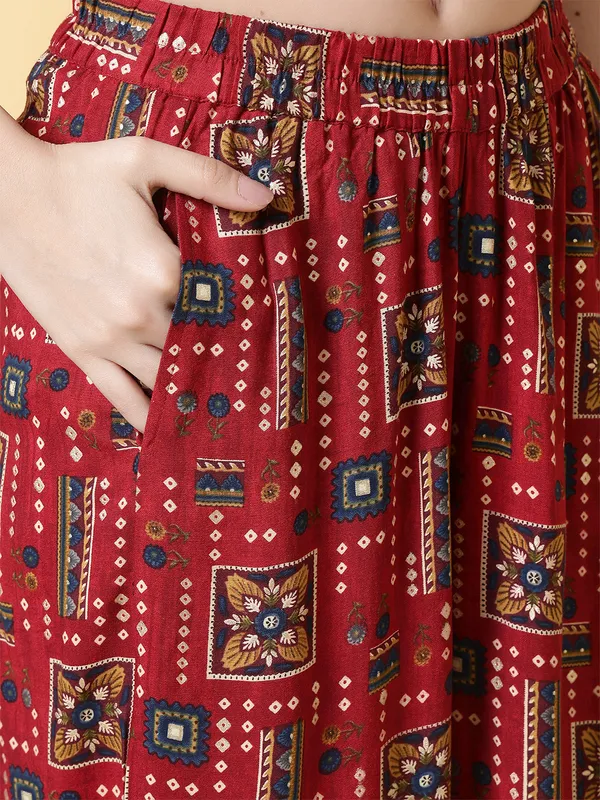 Maroon_Viscose_Rayon_Co-Ord_Set_For_Women